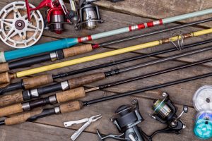 fishing rods, reels and tackle